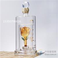 工藝玻璃高等酒瓶 內置花形酒瓶